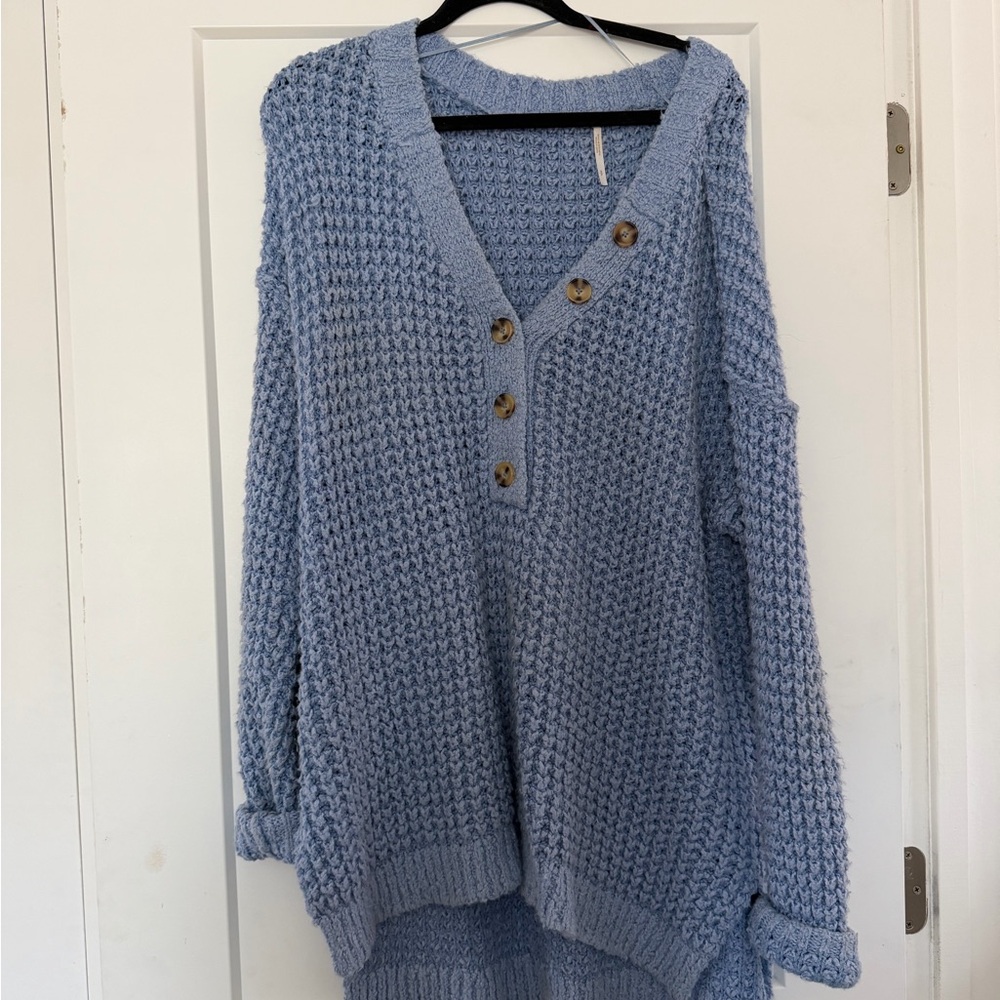 Free People Light Blue V-Neck Sweater